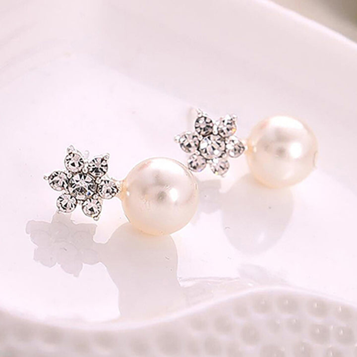 1 Pair Cute Snowflake Shape Faux Pearl Earring for Banquet Image 3