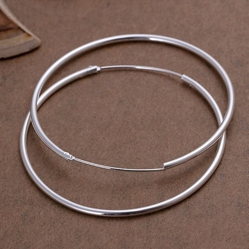 1 Pair Women Fashion Party Silver Plated Big Hoop Dangle Earring Studs Charm Jewelry Image 4