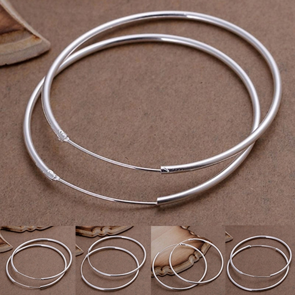1 Pair Women Fashion Party Silver Plated Big Hoop Dangle Earring Studs Charm Jewelry Image 6