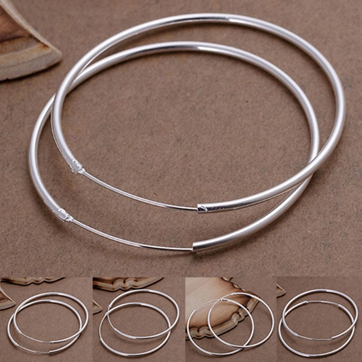 1 Pair Women Fashion Party Silver Plated Big Hoop Dangle Earring Studs Charm Jewelry Image 6