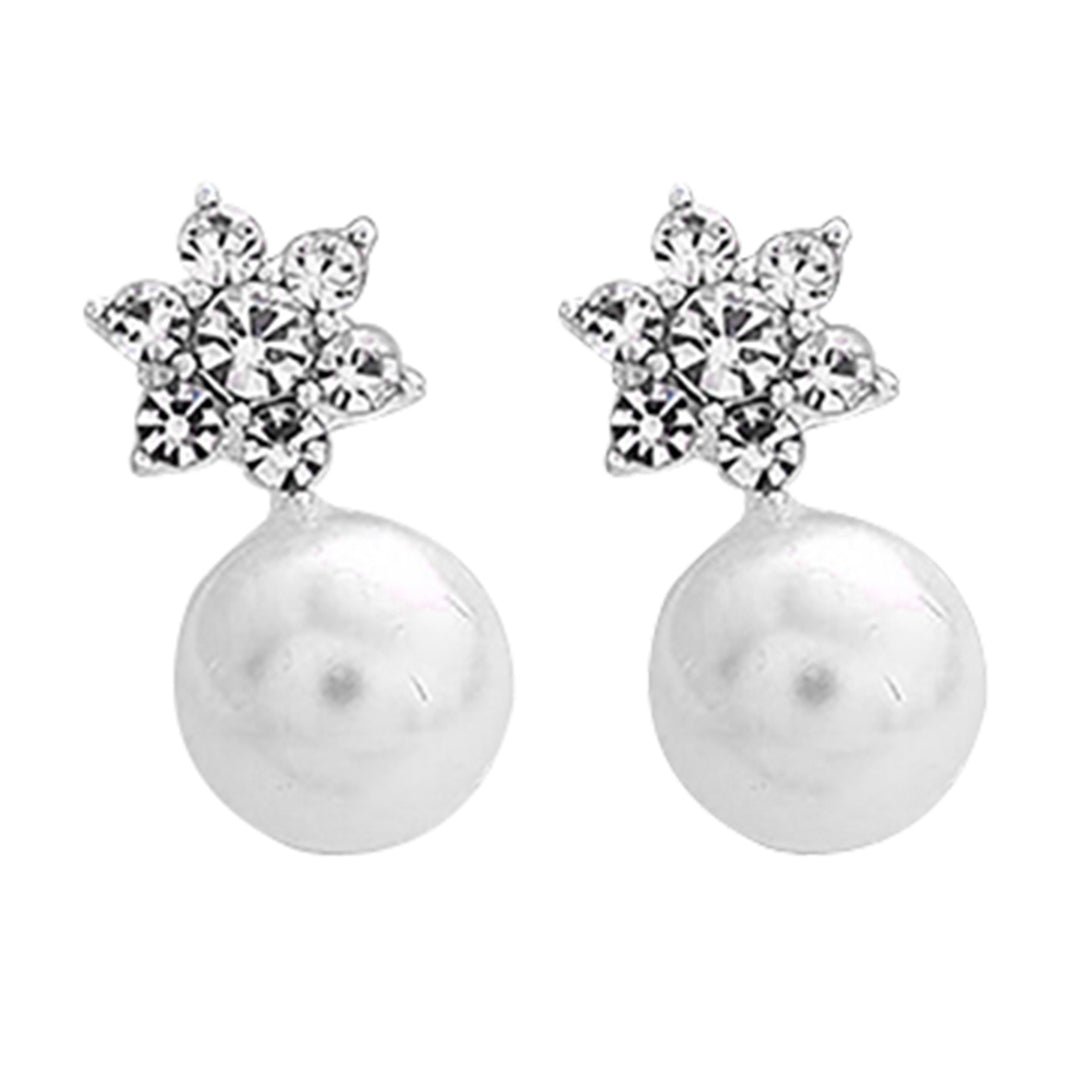 1 Pair Cute Snowflake Shape Faux Pearl Earring for Banquet Image 7
