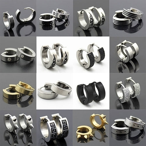 Men Women Fashion Punk Gothic Stainless Steel Hoop Stud Earrings Jewelry Image 1