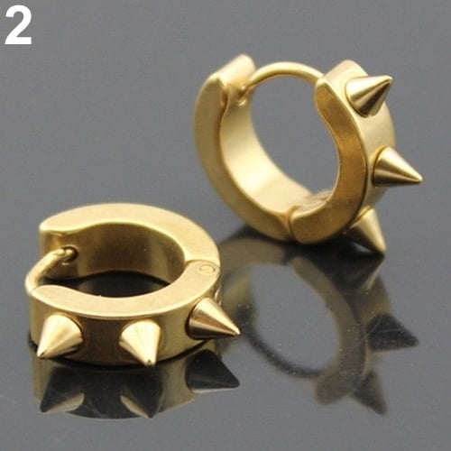 Men Women Fashion Punk Gothic Stainless Steel Hoop Stud Earrings Jewelry Image 2