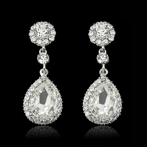 Women Fashion Rhinestone Teardrop Dangle Drop Earrings Wedding Bridal Jewelry Image 1