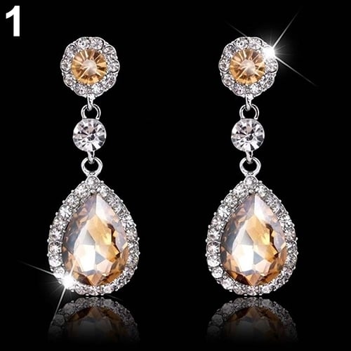 Women Fashion Rhinestone Teardrop Dangle Drop Earrings Wedding Bridal Jewelry Image 2