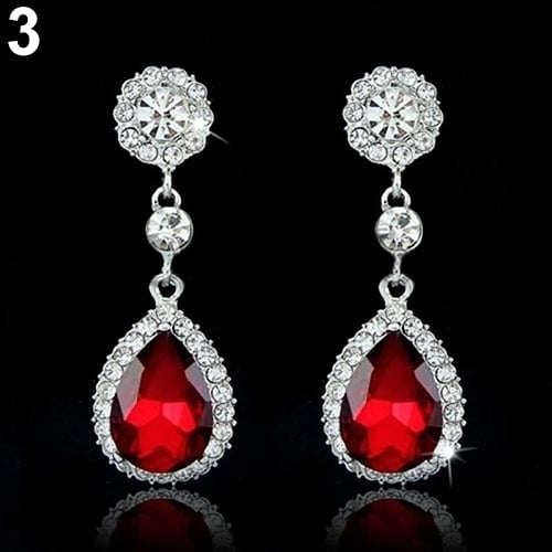 Women Fashion Rhinestone Teardrop Dangle Drop Earrings Wedding Bridal Jewelry Image 3