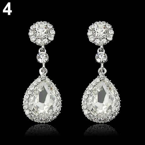 Women Fashion Rhinestone Teardrop Dangle Drop Earrings Wedding Bridal Jewelry Image 4