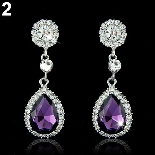 Women Fashion Rhinestone Teardrop Dangle Drop Earrings Wedding Bridal Jewelry Image 4