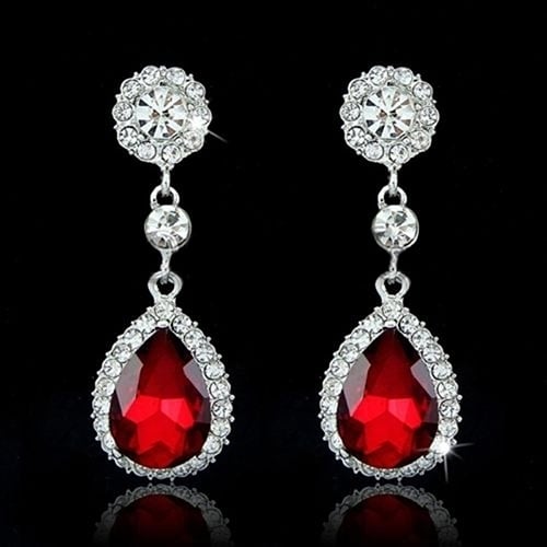 Women Fashion Rhinestone Teardrop Dangle Drop Earrings Wedding Bridal Jewelry Image 6