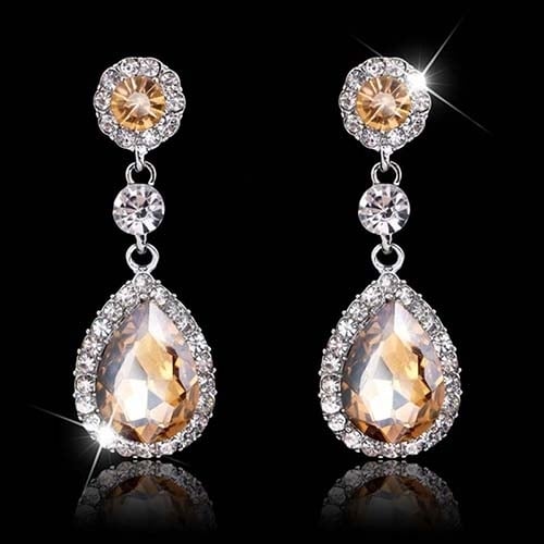 Women Fashion Rhinestone Teardrop Dangle Drop Earrings Wedding Bridal Jewelry Image 7