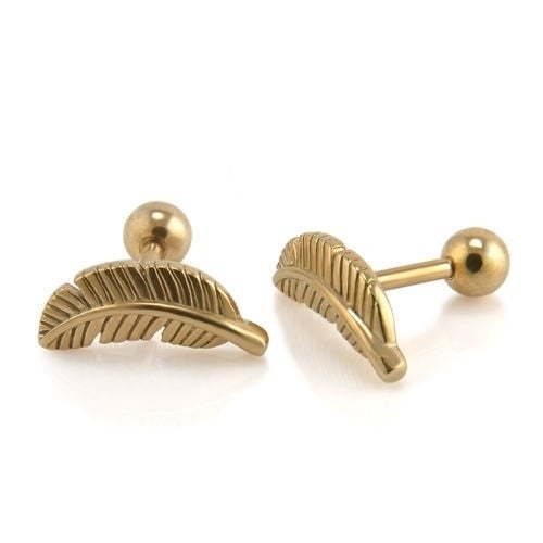 1Pair 16G Women Feather Barbell Bar Ear Cartilage Stud Earring Piercing Jewelry Image 4