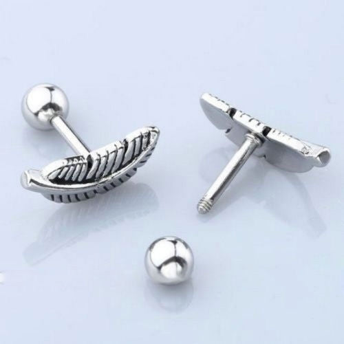 1Pair 16G Women Feather Barbell Bar Ear Cartilage Stud Earring Piercing Jewelry Image 6