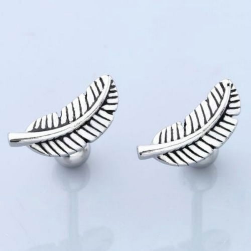 1Pair 16G Women Feather Barbell Bar Ear Cartilage Stud Earring Piercing Jewelry Image 7