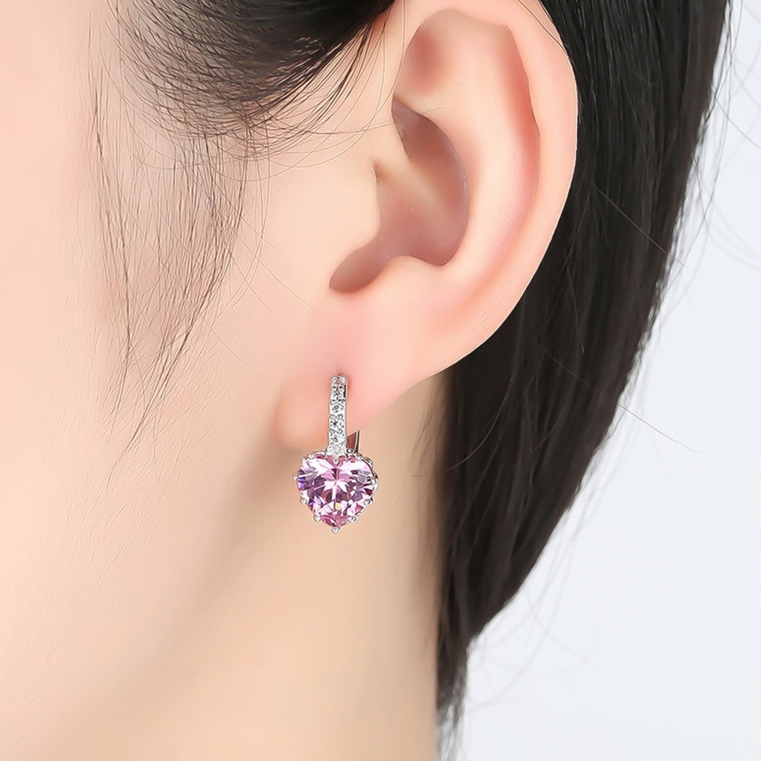 Earrings Rhinestone Inlaid Heart-shape Design Alloy Heart-shape Design Leaverback Earrings for Party Image 12