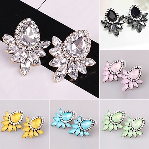 1 Pair Fashion Women Flower Shape Rhinestone Ear Stud Earrings Jewelry Gift Image 2