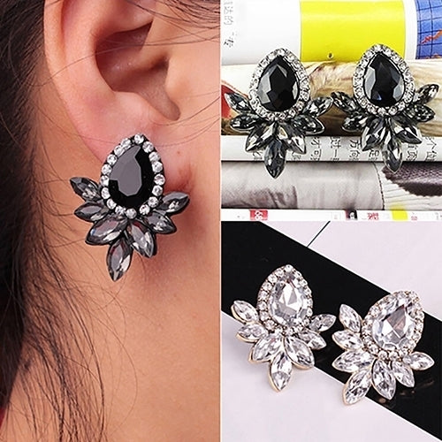 1 Pair Fashion Women Flower Shape Rhinestone Ear Stud Earrings Jewelry Gift Image 3