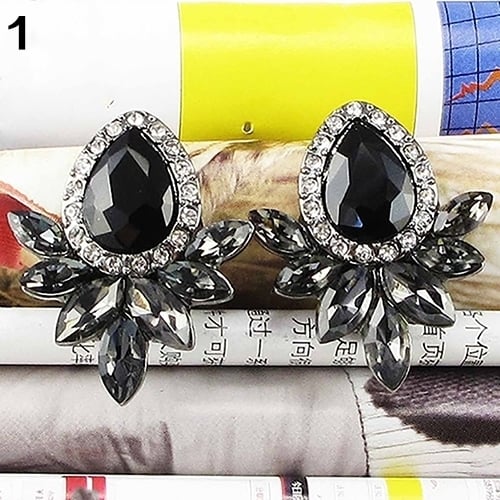 1 Pair Fashion Women Flower Shape Rhinestone Ear Stud Earrings Jewelry Gift Image 1