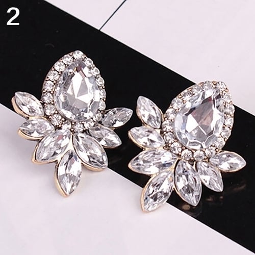 1 Pair Fashion Women Flower Shape Rhinestone Ear Stud Earrings Jewelry Gift Image 1