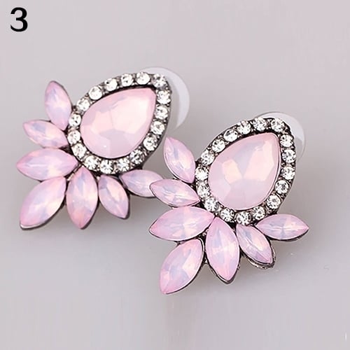 1 Pair Fashion Women Flower Shape Rhinestone Ear Stud Earrings Jewelry Gift Image 7