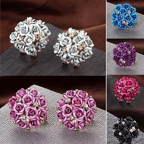 Women Girls Jewelry Elegant Rose Flower Crystal Rhinestone Ear Stud Earrings Image 2