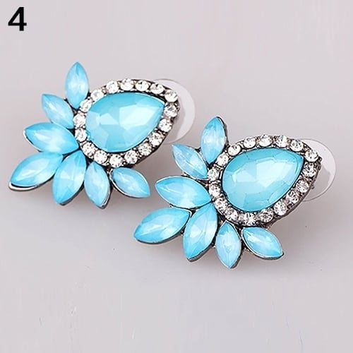 1 Pair Fashion Women Flower Shape Rhinestone Ear Stud Earrings Jewelry Gift Image 1