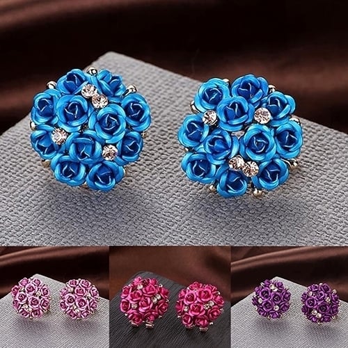 Women Girls Jewelry Elegant Rose Flower Crystal Rhinestone Ear Stud Earrings Image 3