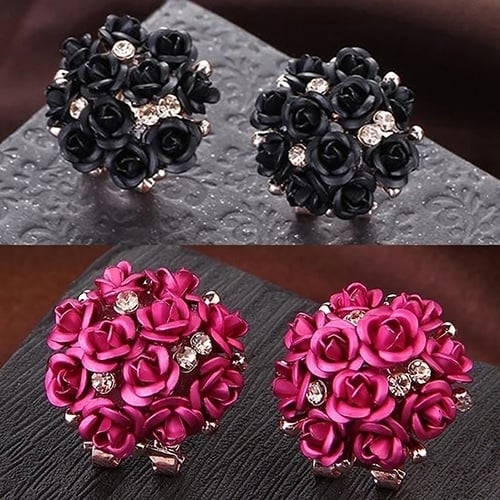 Women Girls Jewelry Elegant Rose Flower Crystal Rhinestone Ear Stud Earrings Image 4