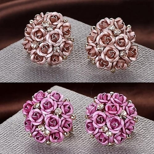 Women Girls Jewelry Elegant Rose Flower Crystal Rhinestone Ear Stud Earrings Image 4