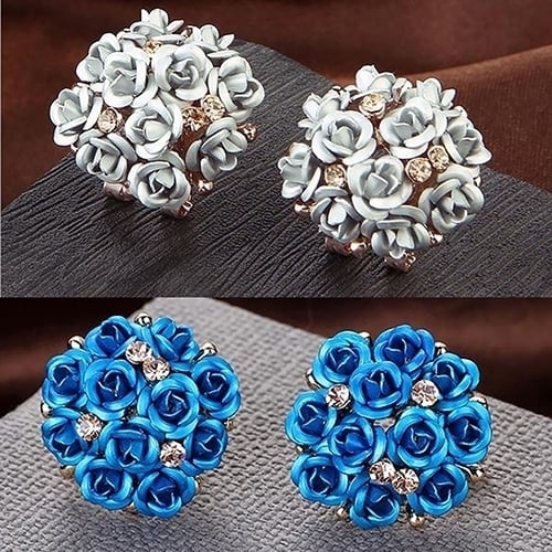 Women Girls Jewelry Elegant Rose Flower Crystal Rhinestone Ear Stud Earrings Image 6