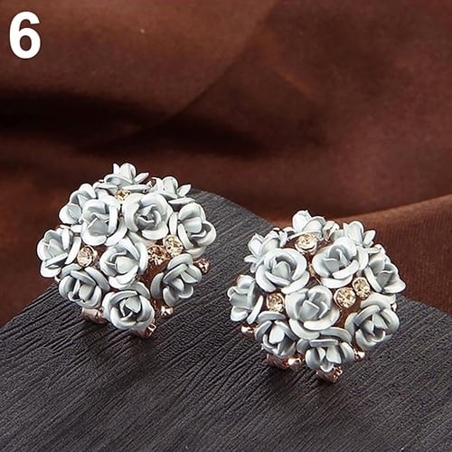 Women Girls Jewelry Elegant Rose Flower Crystal Rhinestone Ear Stud Earrings Image 7