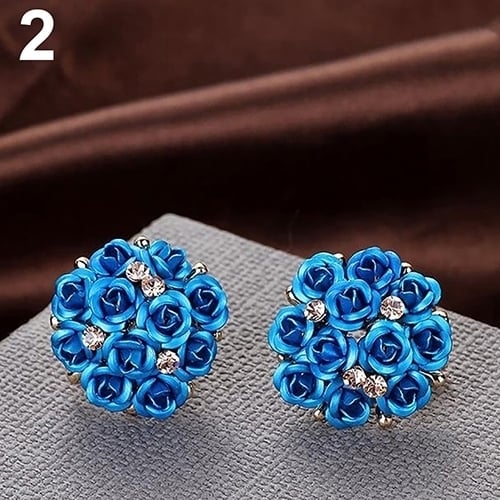 Women Girls Jewelry Elegant Rose Flower Crystal Rhinestone Ear Stud Earrings Image 8