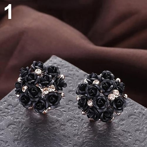 Women Girls Jewelry Elegant Rose Flower Crystal Rhinestone Ear Stud Earrings Image 9