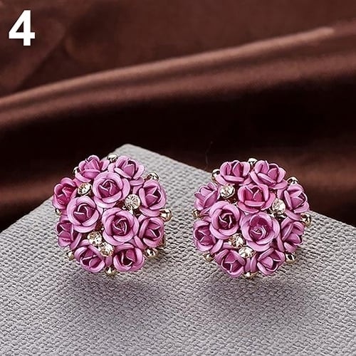 Women Girls Jewelry Elegant Rose Flower Crystal Rhinestone Ear Stud Earrings Image 10