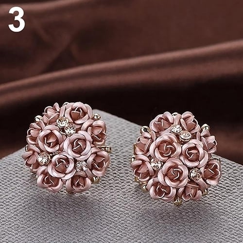 Women Girls Jewelry Elegant Rose Flower Crystal Rhinestone Ear Stud Earrings Image 11