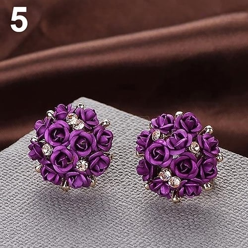 Women Girls Jewelry Elegant Rose Flower Crystal Rhinestone Ear Stud Earrings Image 12