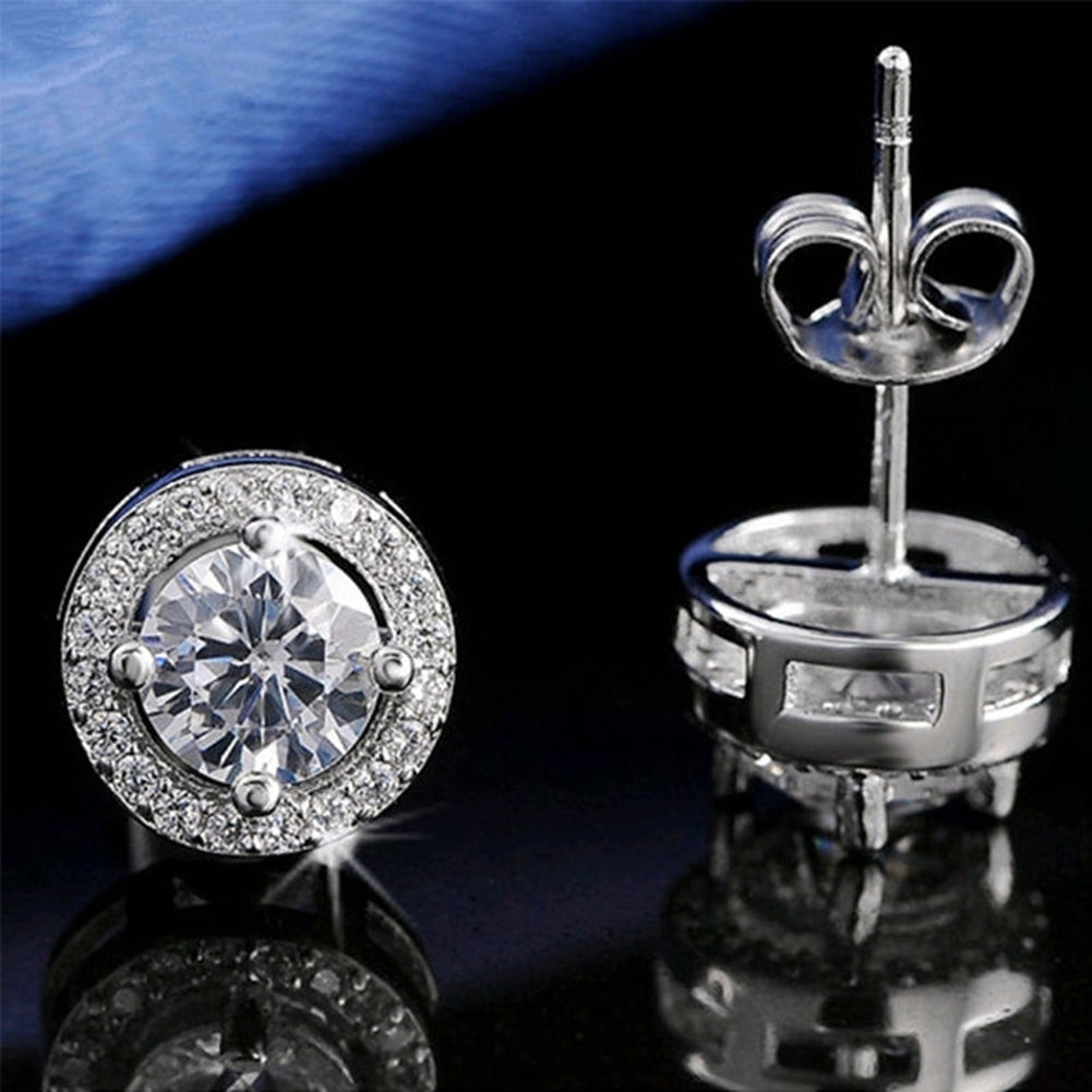 Women Round Shiny Ear Studs Cubic Zircon Wedding Fashion Earrings Jewelry Image 1