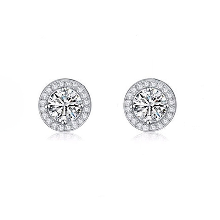 Women Round Shiny Ear Studs Cubic Zircon Wedding Fashion Earrings Jewelry Image 3