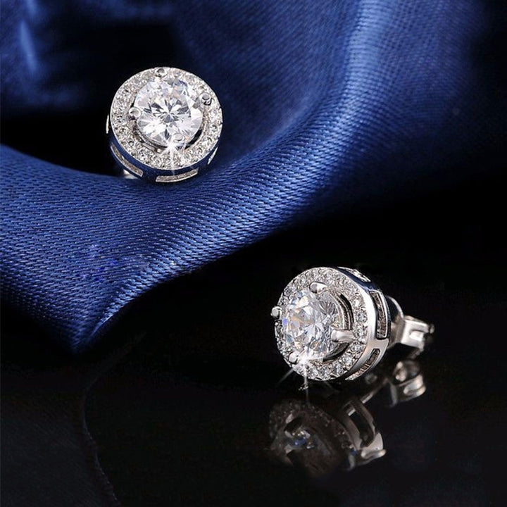 Women Round Shiny Ear Studs Cubic Zircon Wedding Fashion Earrings Jewelry Image 4