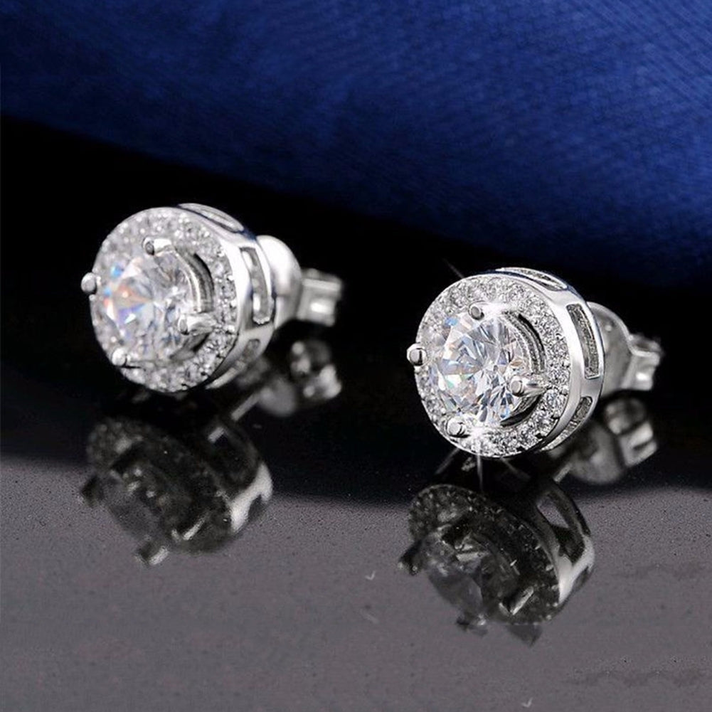 Women Round Shiny Ear Studs Cubic Zircon Wedding Fashion Earrings Jewelry Image 4