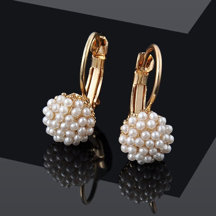 Elegant Sweet Imitation Pearl Leverback Earrings Women Beads Ear Hoop Wedding Jewelry Image 1