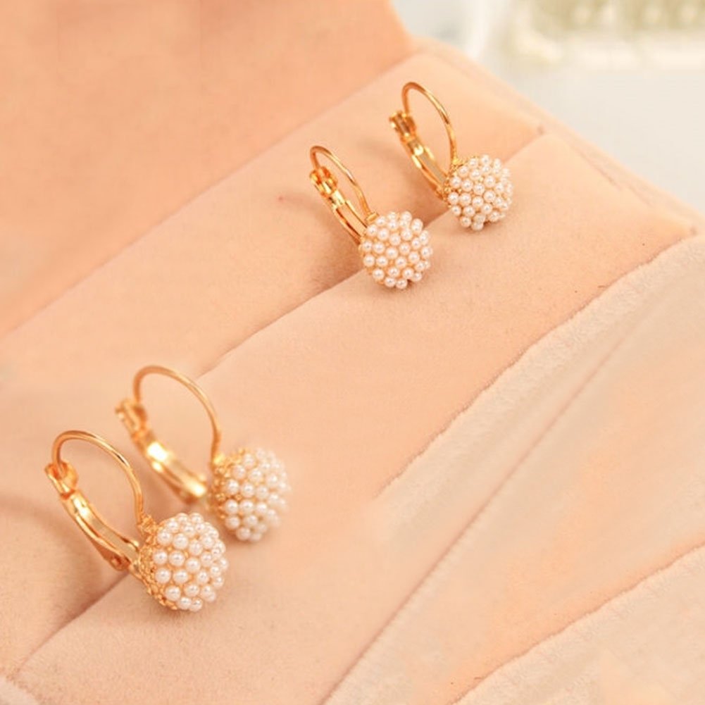 Elegant Sweet Imitation Pearl Leverback Earrings Women Beads Ear Hoop Wedding Jewelry Image 4