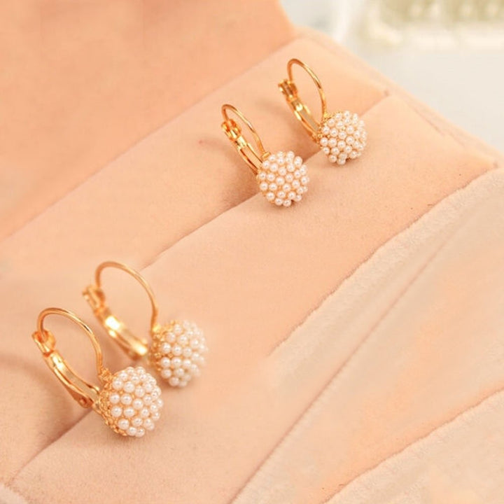 Elegant Sweet Imitation Pearl Leverback Earrings Women Beads Ear Hoop Wedding Jewelry Image 4