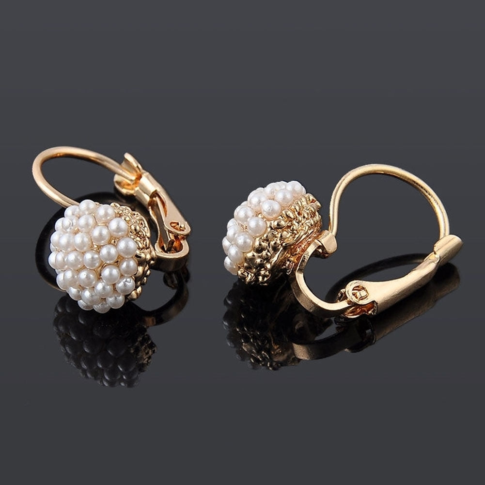 Elegant Sweet Imitation Pearl Leverback Earrings Women Beads Ear Hoop Wedding Jewelry Image 4