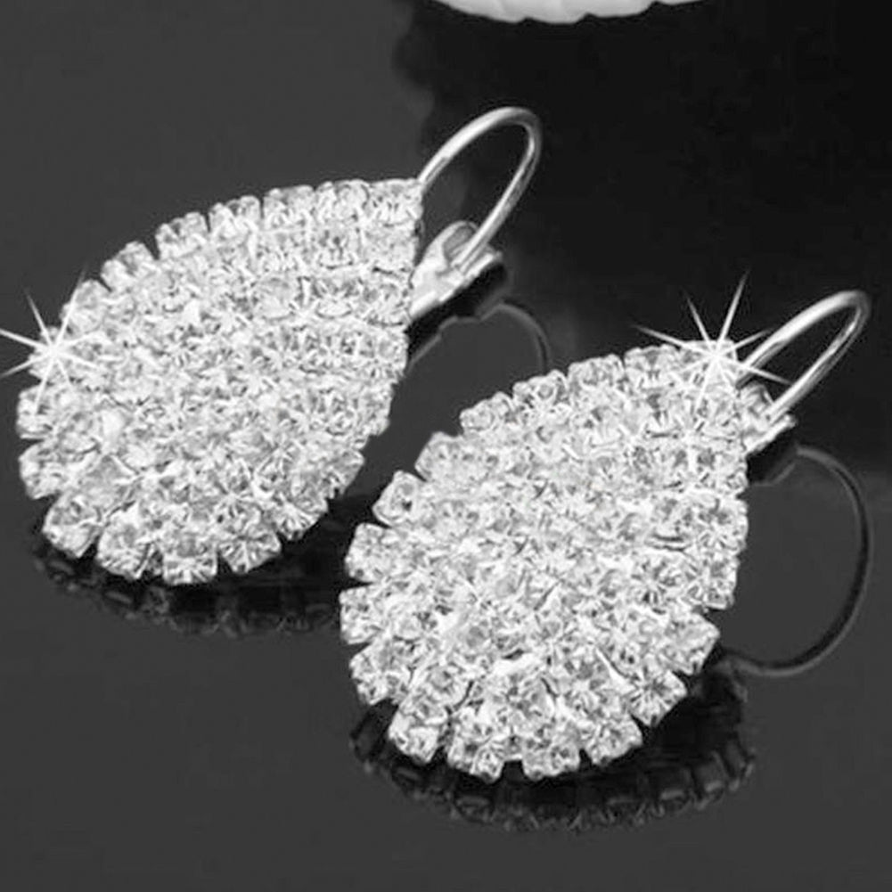 Women Fashion Luxury Shiny Rhinestone Waterdrop Pendant Earrings Jewelry Image 4