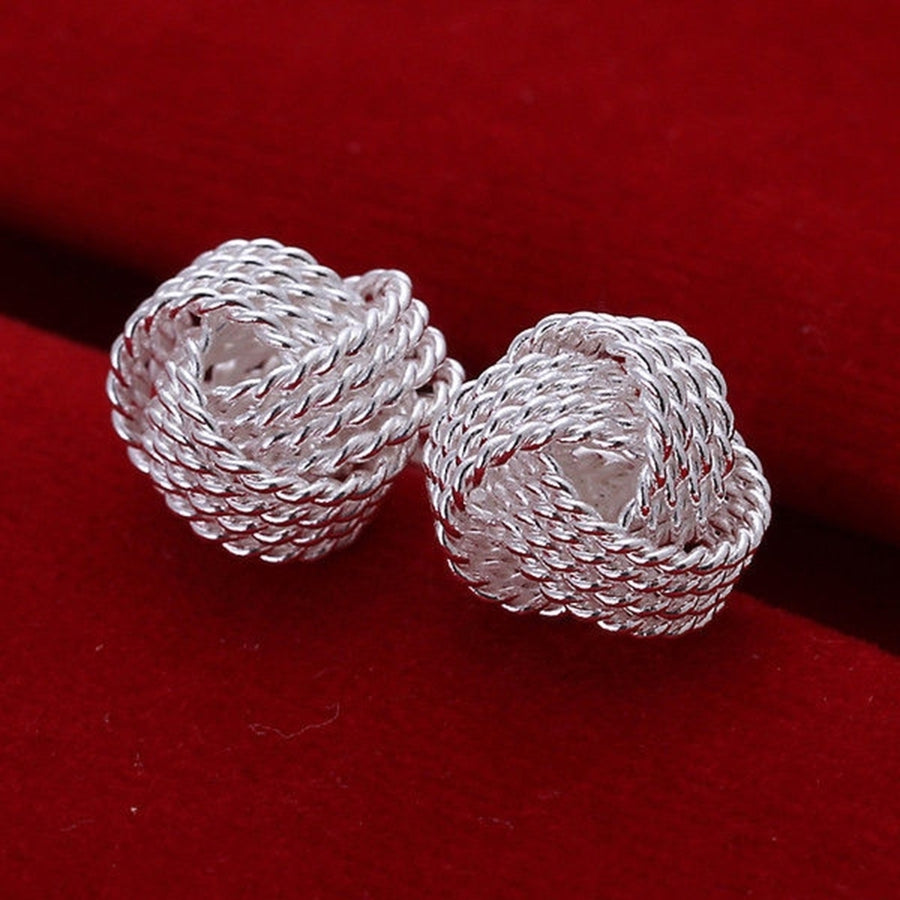 Twist Knot Mesh Weave Ear Studs Earrings Womens Silver Plated Jewelry Gift Image 1