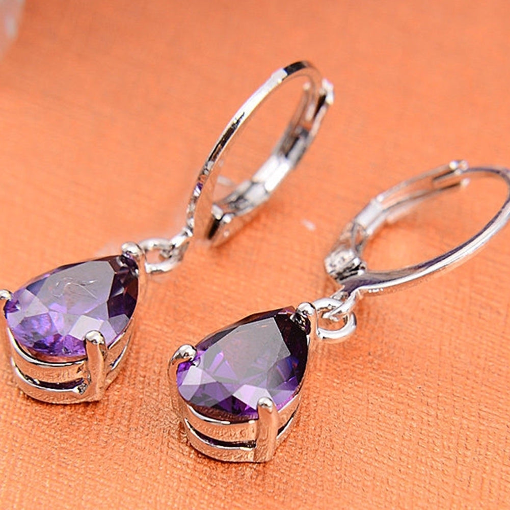 Elegant Womens Purple Rhinestone Water Drops Leverback Dangle Earrings Gift Image 1