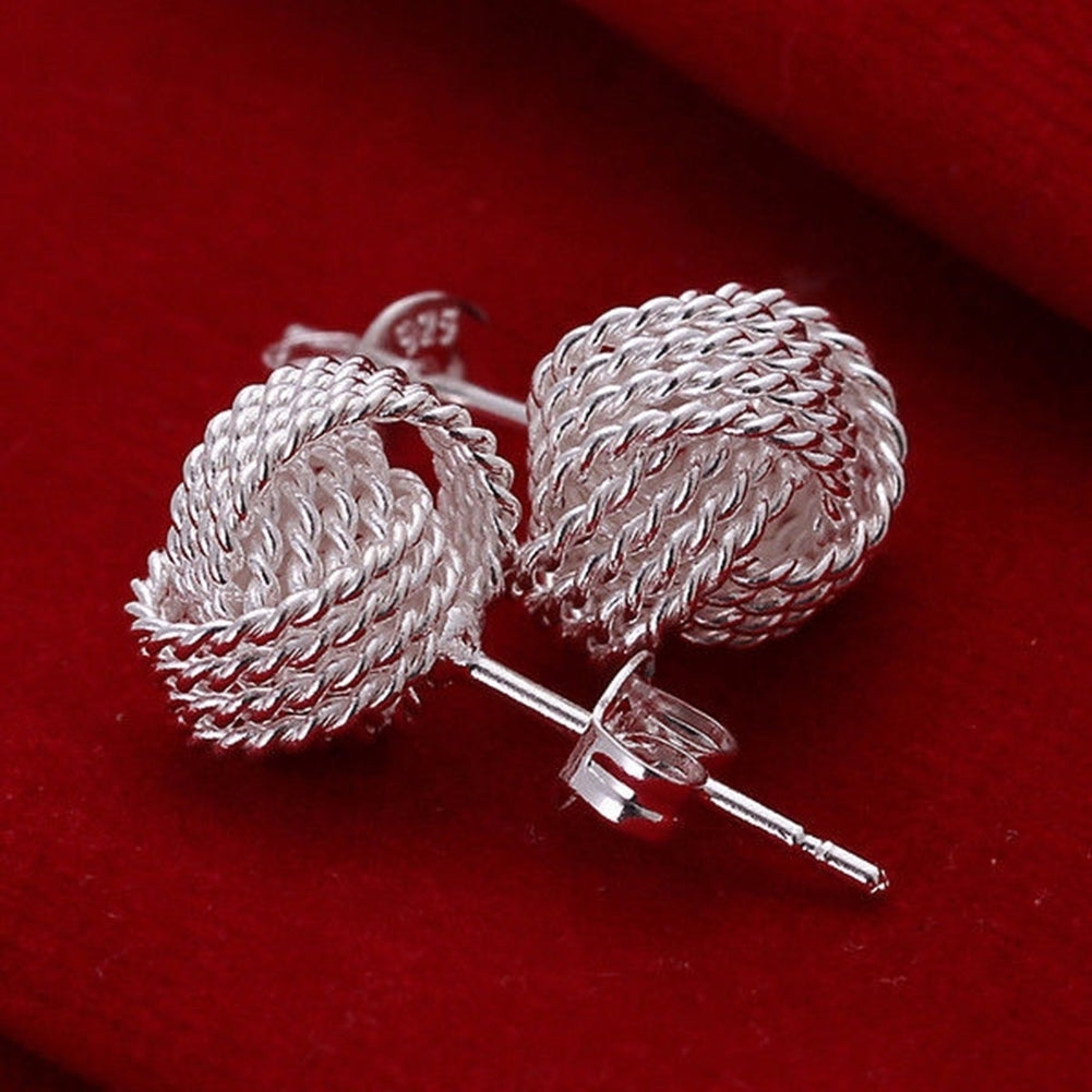 Twist Knot Mesh Weave Ear Studs Earrings Womens Silver Plated Jewelry Gift Image 2