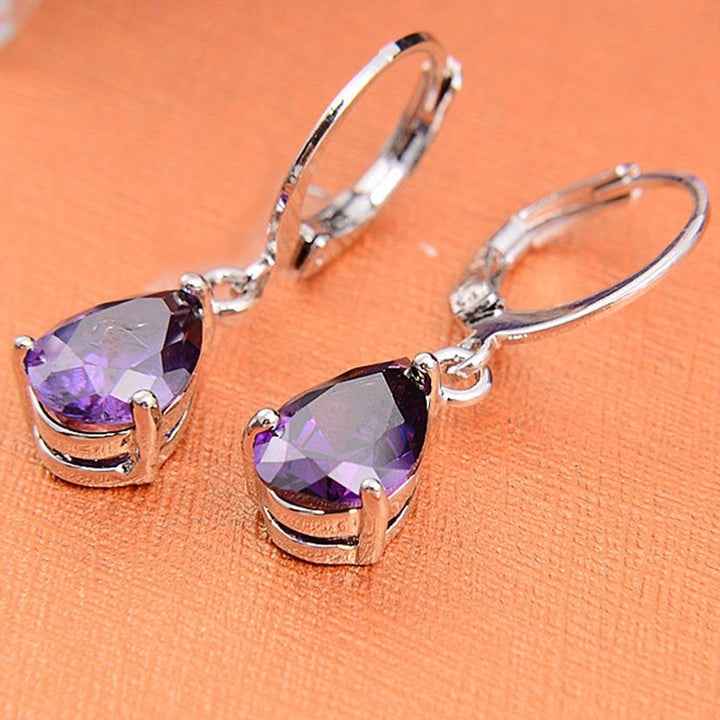 Elegant Womens Purple Rhinestone Water Drops Leverback Dangle Earrings Gift Image 3