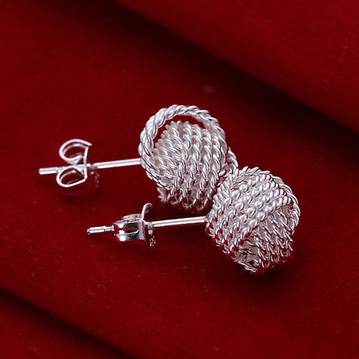 Twist Knot Mesh Weave Ear Studs Earrings Womens Silver Plated Jewelry Gift Image 3