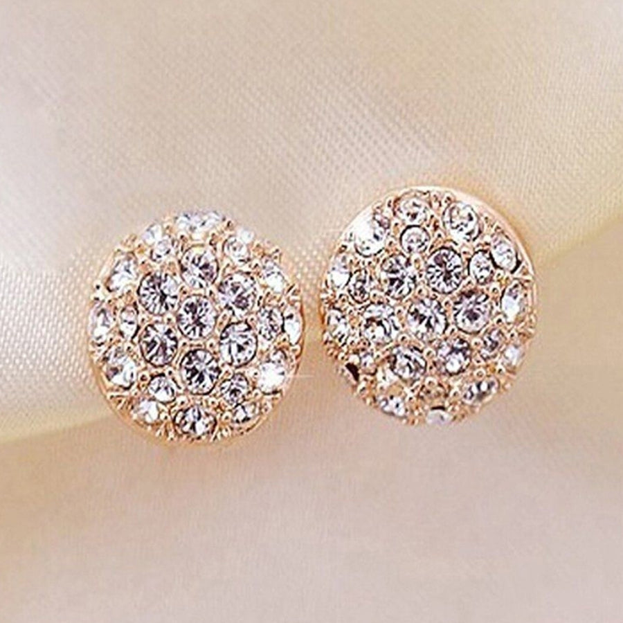 Circle Full Rhinestone Inlaid Ear Stud Women Elegant Earrings Banquet Jewelry Image 1